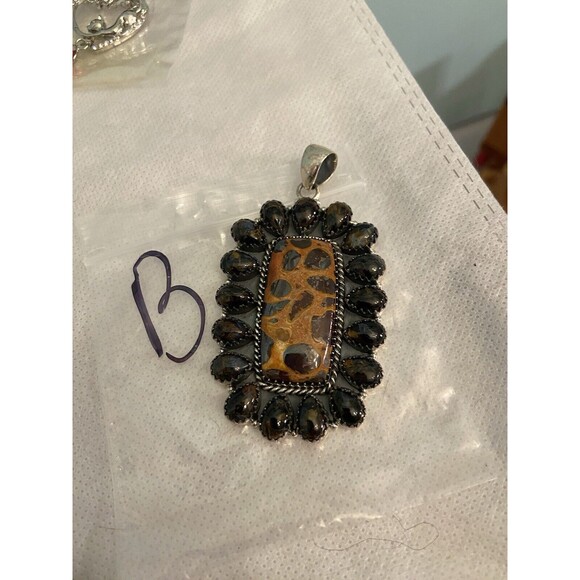 BUBBLE BEE JASPER NATURAL GEMSTONE 925 STERLING SILVER. Rare Natural Stone Large - Picture 1 of 5